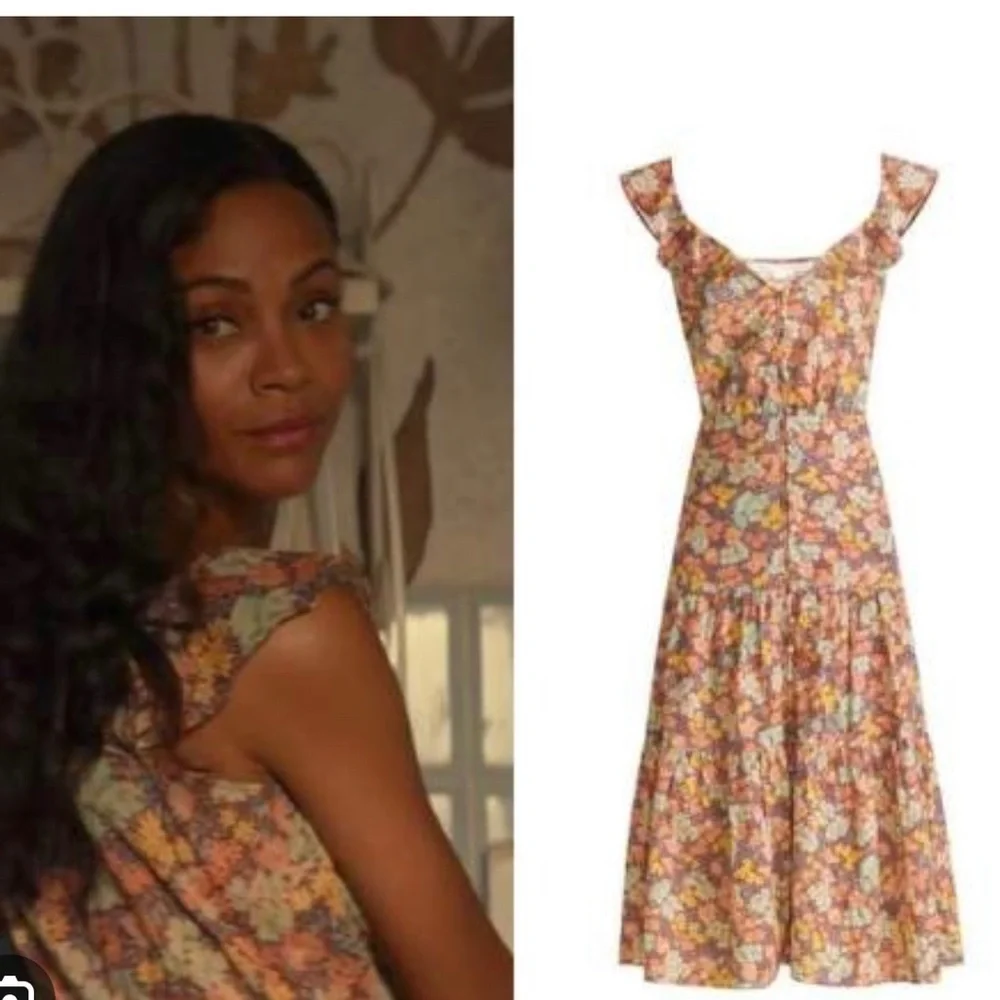 Veronica Beard Malgosia Floral-Print Button-Front‎ Ruffle cottage Midi Dress